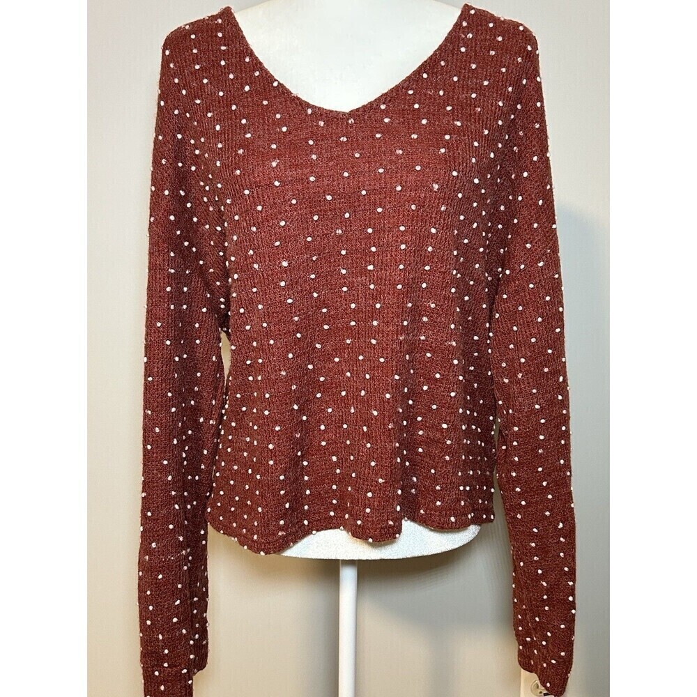 Papermoon Twist Back Sweater Crimson White Pom Pom Size Large